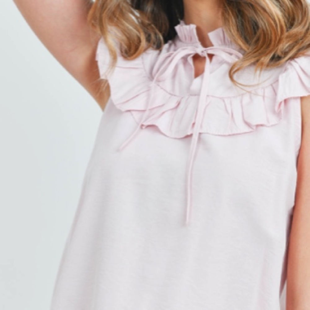 Pink Sleeveless Ruffle Front Blouse - Picture 2 of 7
